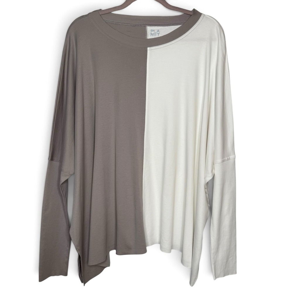 Planet By Lauren G One Size Pima Cotton Top Stretch Knit Tunic Dolman Sleeve